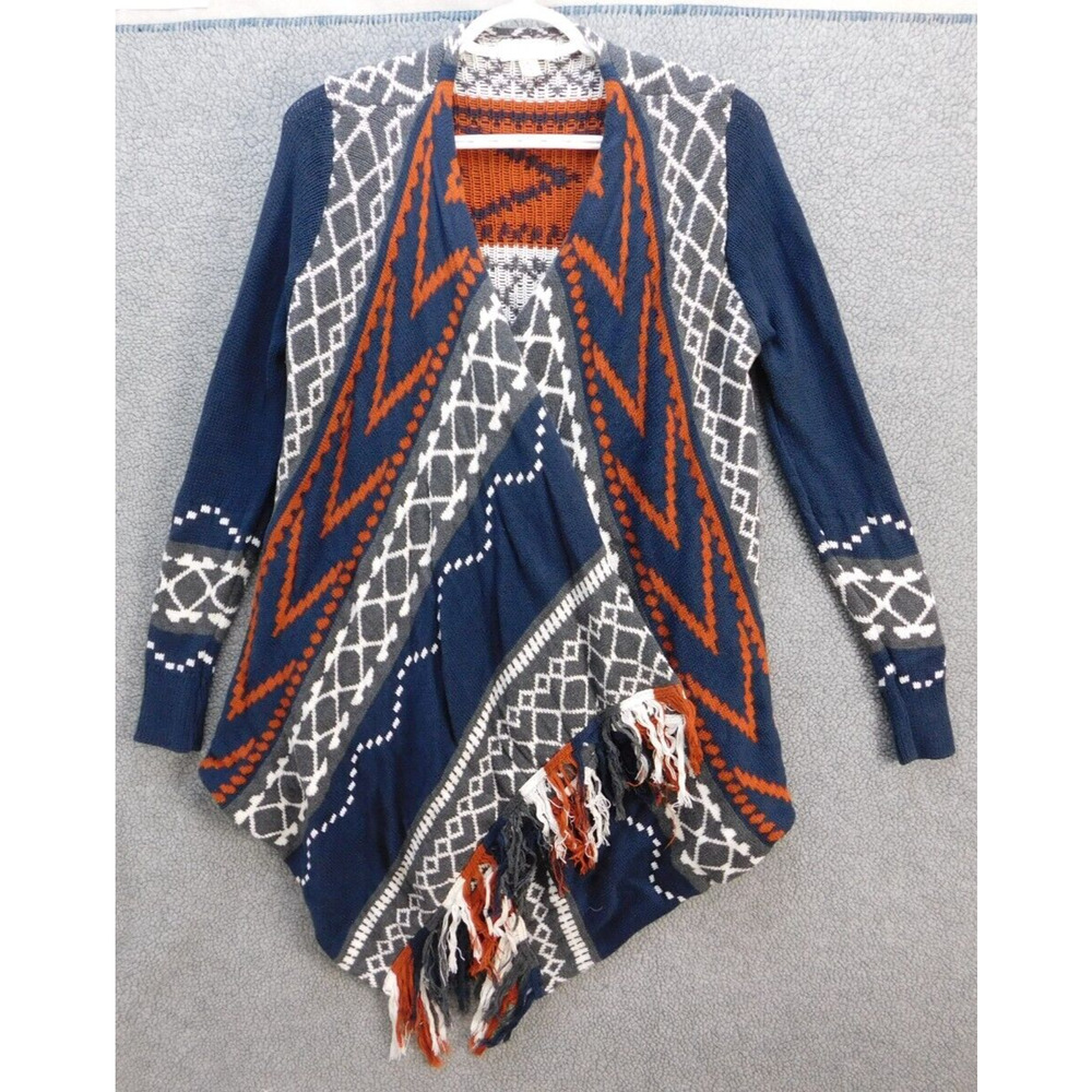Sun and Shadow Cardigan Women's S Multicolor Tight Knit Boho Open Sweater